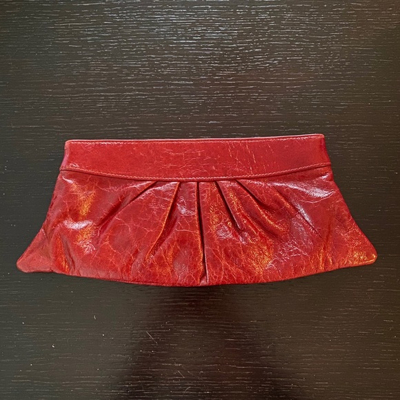 Lauren Merkin Red Leather Pleated Clutch - Picture 3 of 3